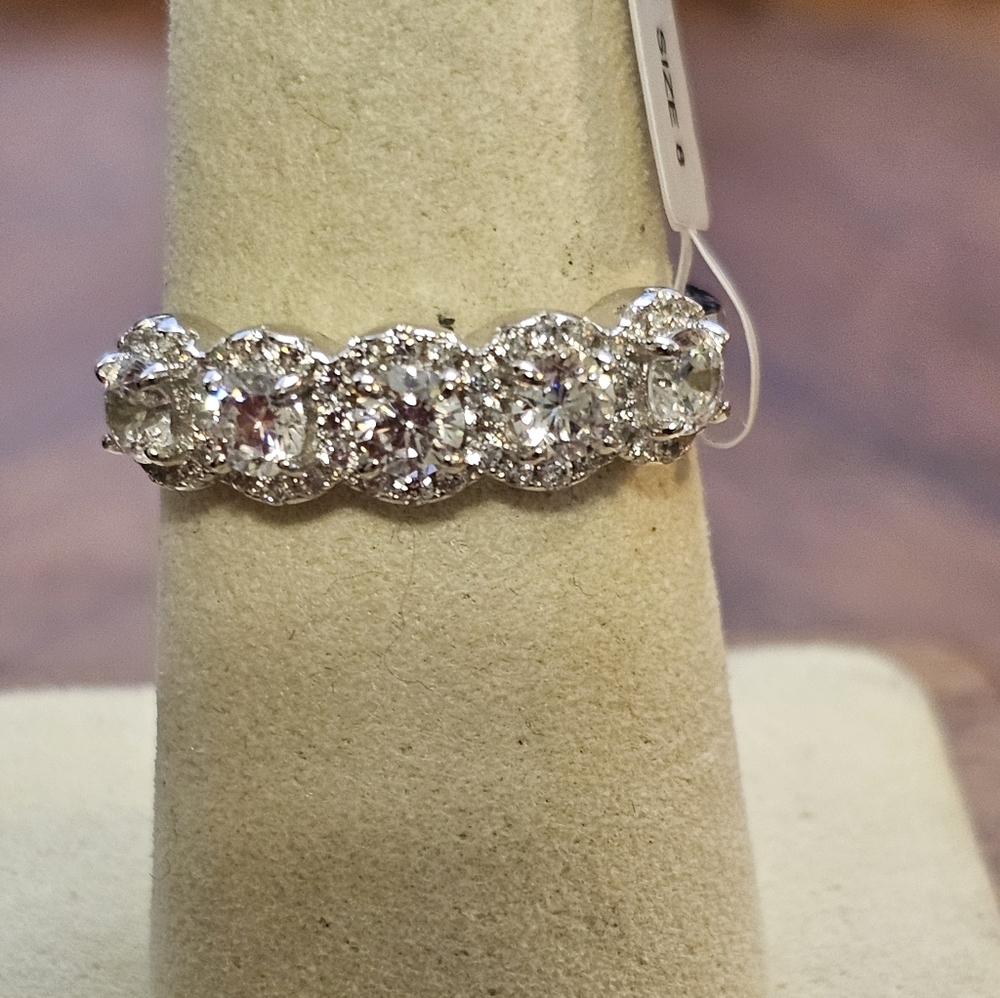 Moissanite 5 Stone Halo Band